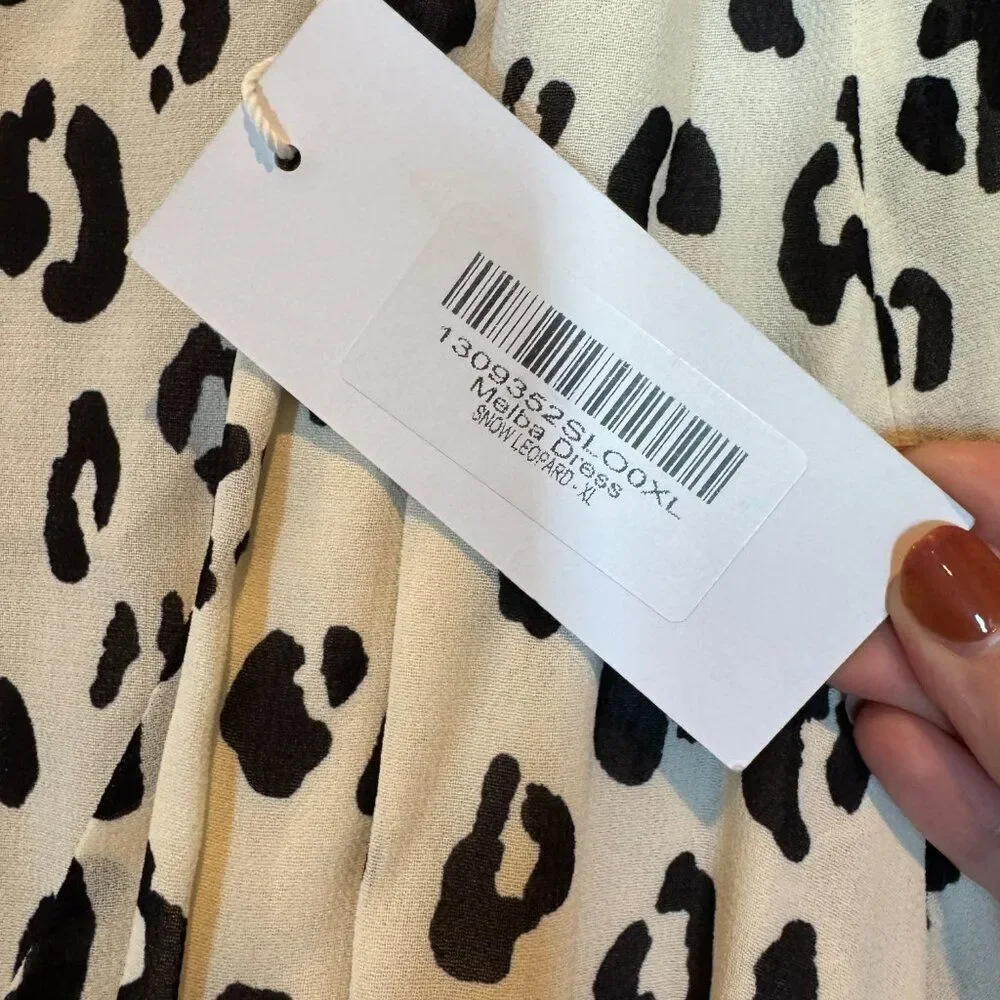 Reformation Melba Wrap Dress NWT Snow Leopard XL Long Sleeve Midi Quiet Luxury